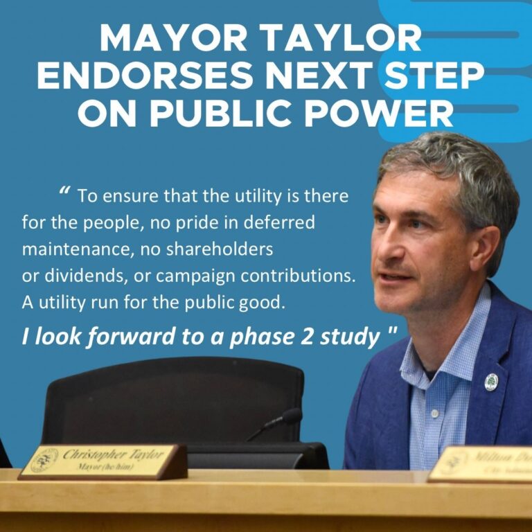 Ann Arbor Mayor Christopher Taylor Endorses Next Steps on Public Power